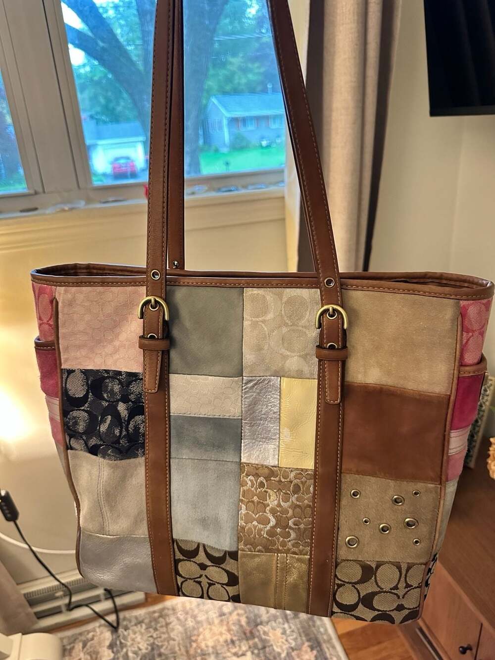 Coach Signature Leather Patchwork Tote Bag Multi Color